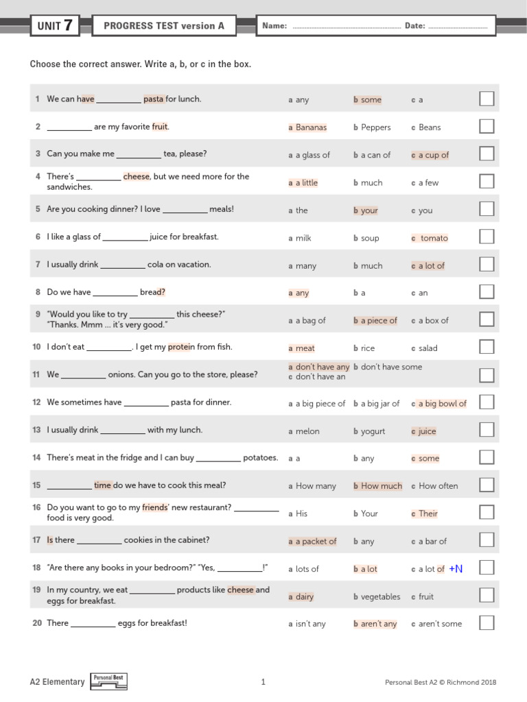 Uncountable Nouns Progress Test | PDF | Lunch | Meal