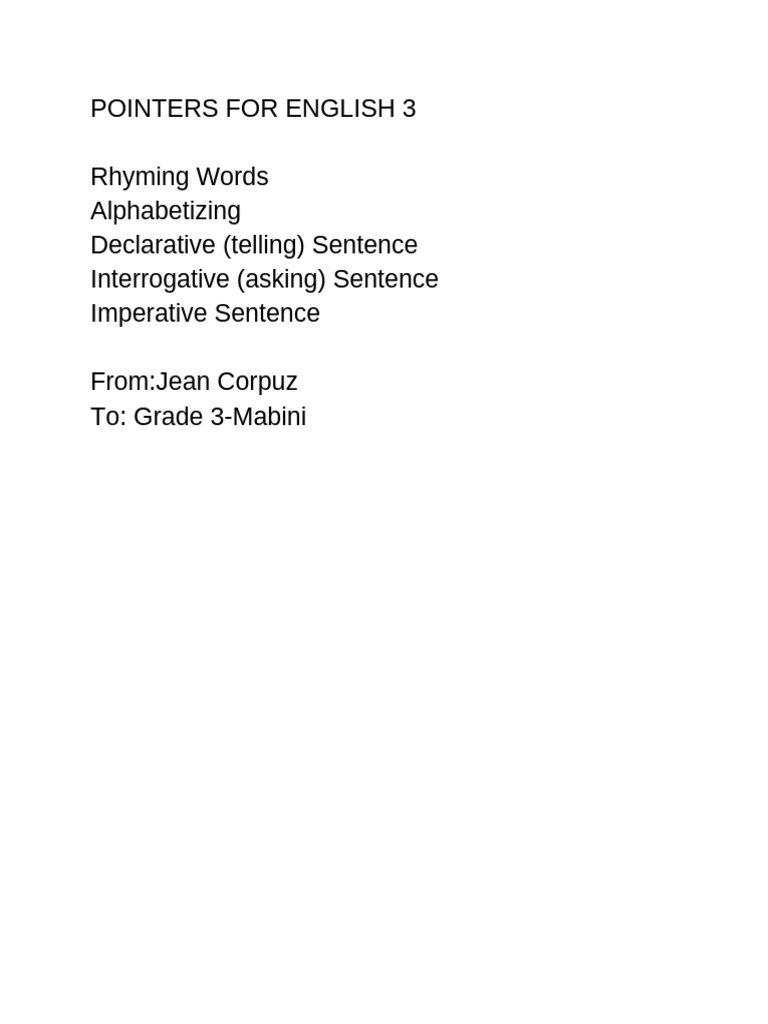 Pointers For English 3 | PDF