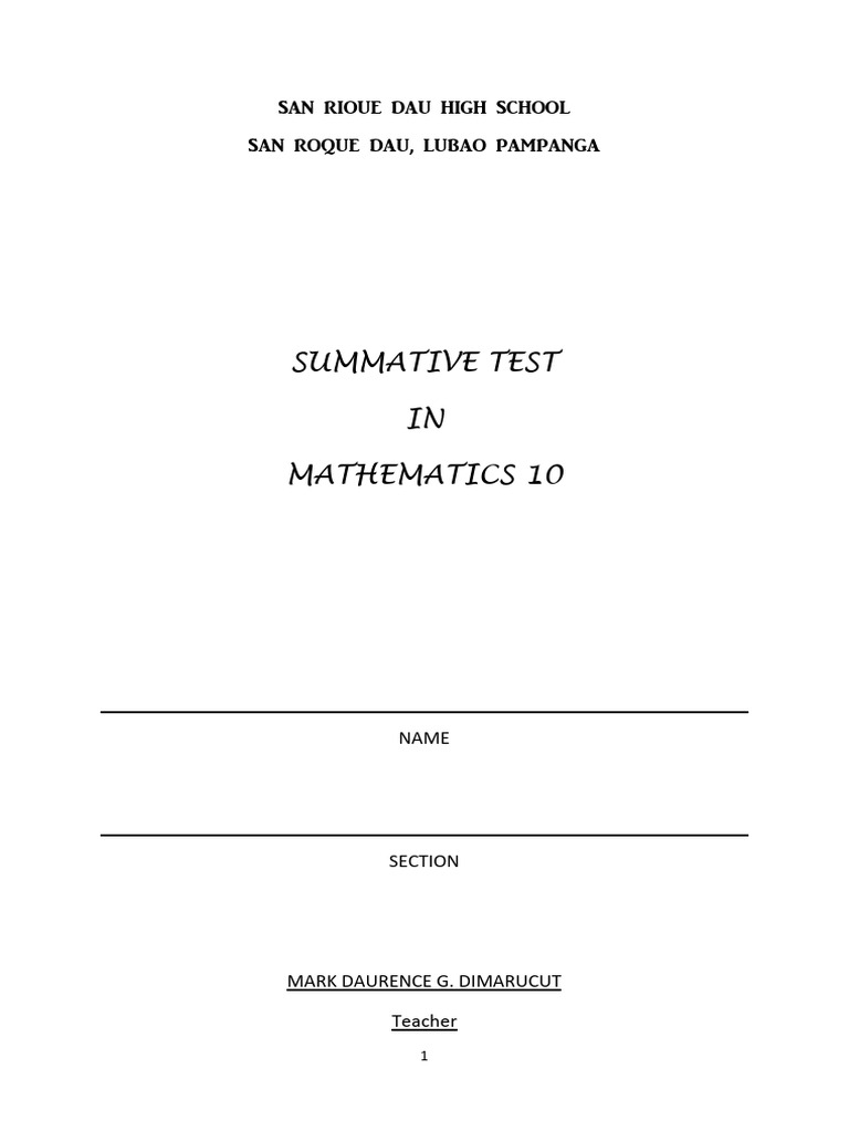 Mathematics 10 Summative Test Questions | PDF | Summation | Sequence