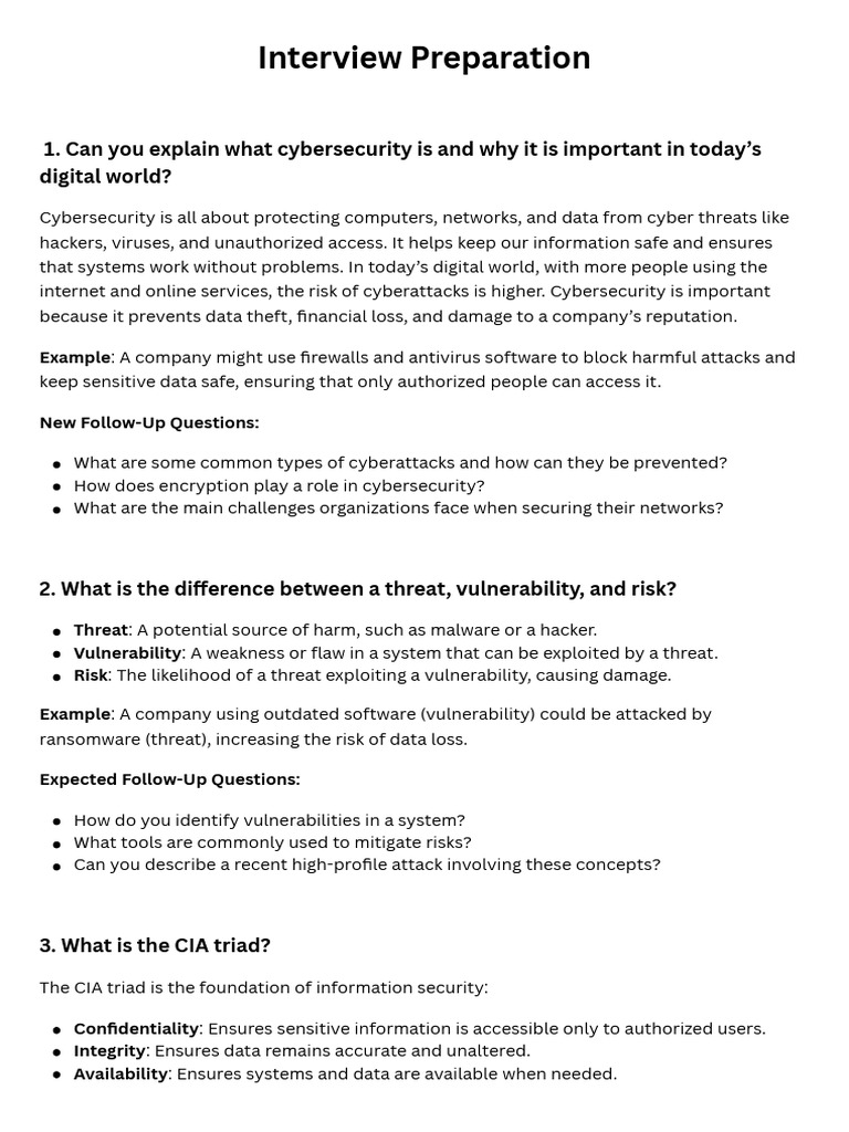 Interview Preparation Cybersecurity | PDF | Security | Computer Security