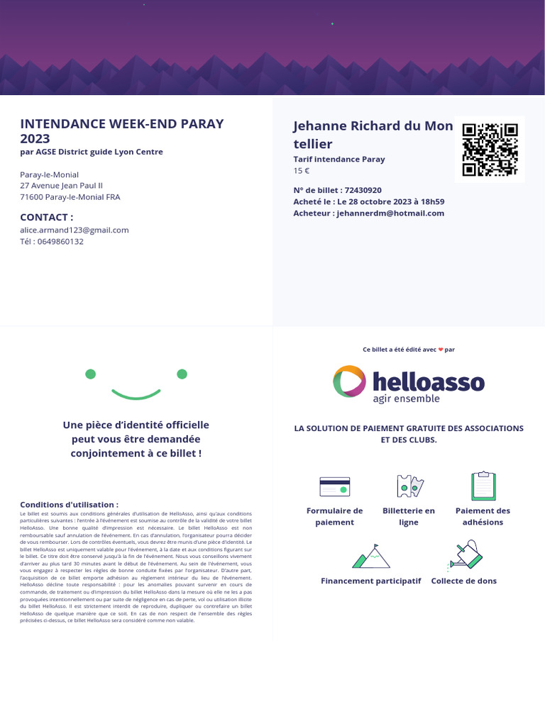 Billet Intendance Week-end Paray 2023 | PDF