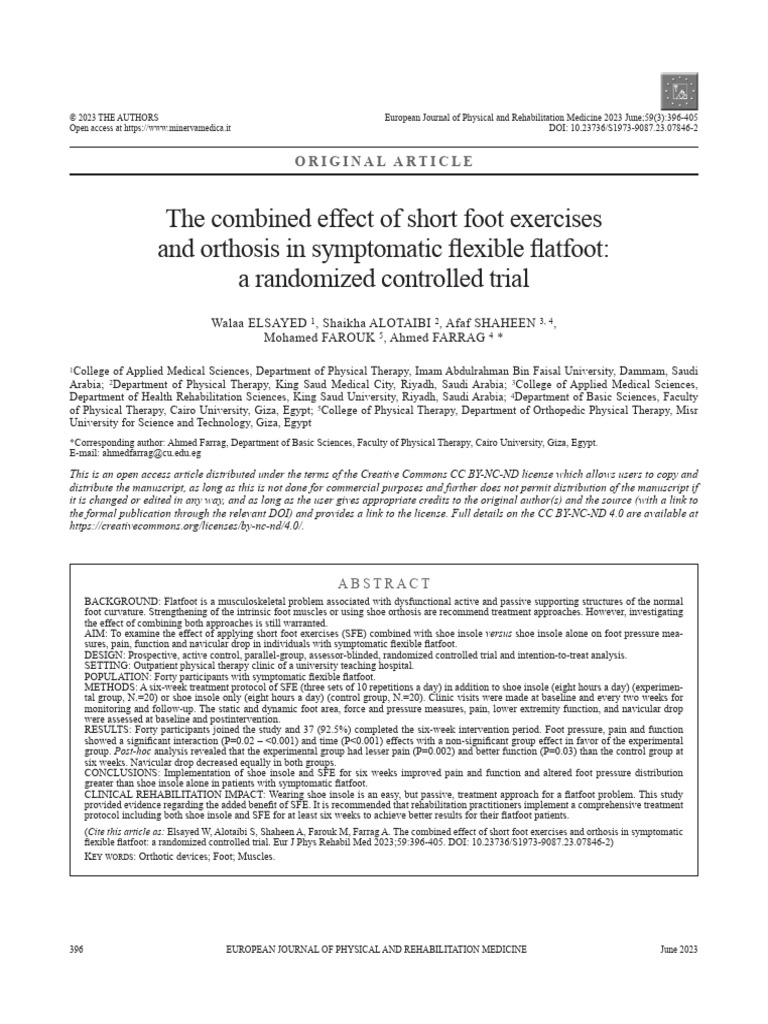 The Combined Effect of Short Foot Exercises and Orthosis in Symptomatic ...