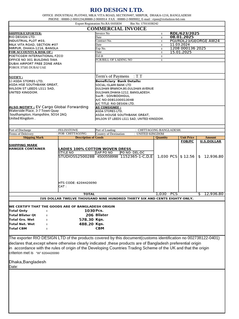 Invoice RDL/623/2025 for ASDA | PDF | Freight Transport | Supply Chain ...