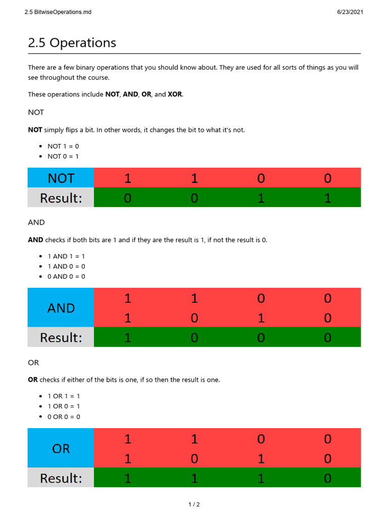 Bitwise Operations Overview | PDF
