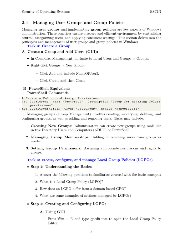 Windows User Groups and Policies Guide | PDF