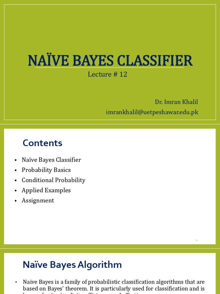 AS lecture 12 (Naive Bayes Classifier) | PDF | Statistical ...