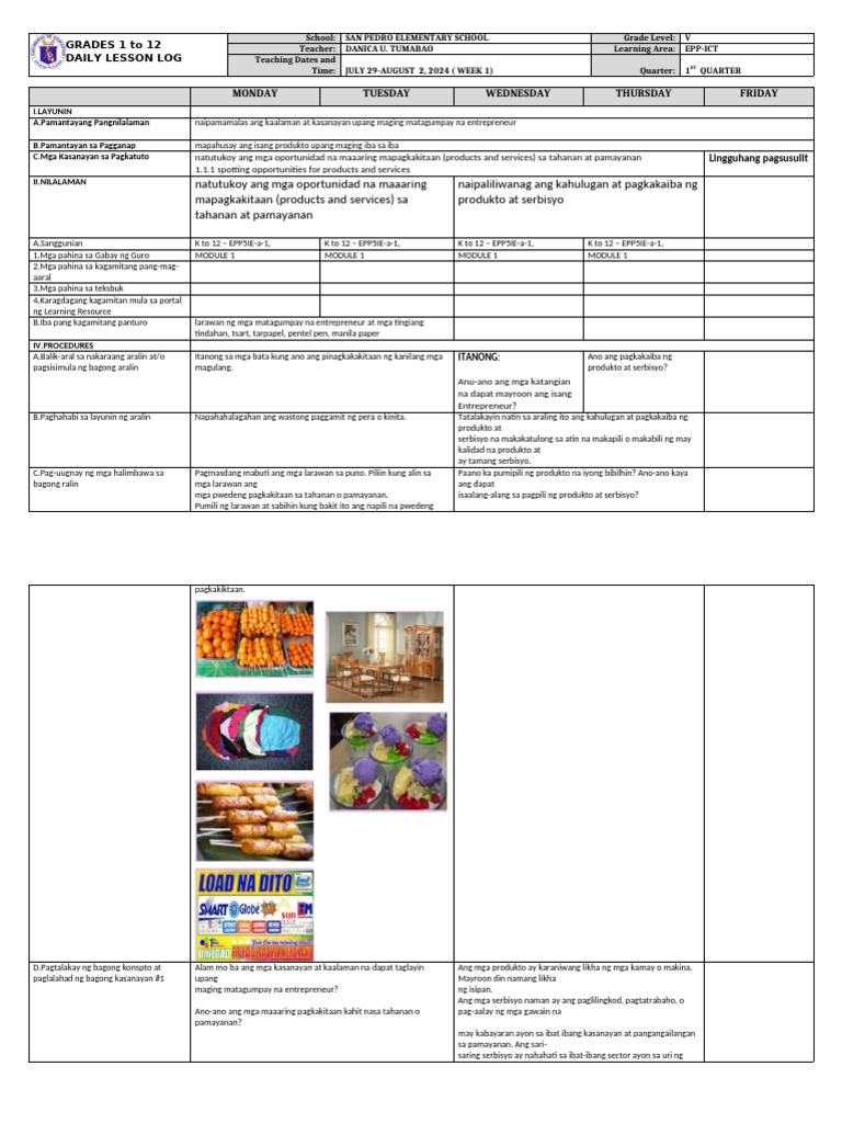 DLL - Epp 5 - Q2 - W1 | PDF