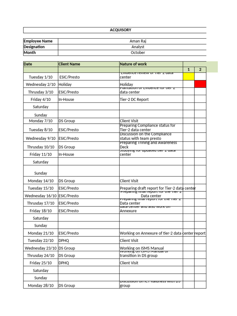 Time Sheet October-Aman | PDF