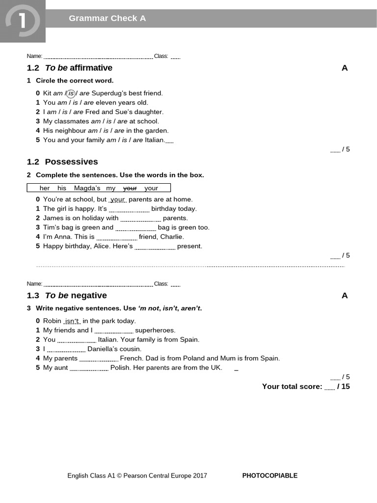 English Grammar Exercises for A1 Level | PDF