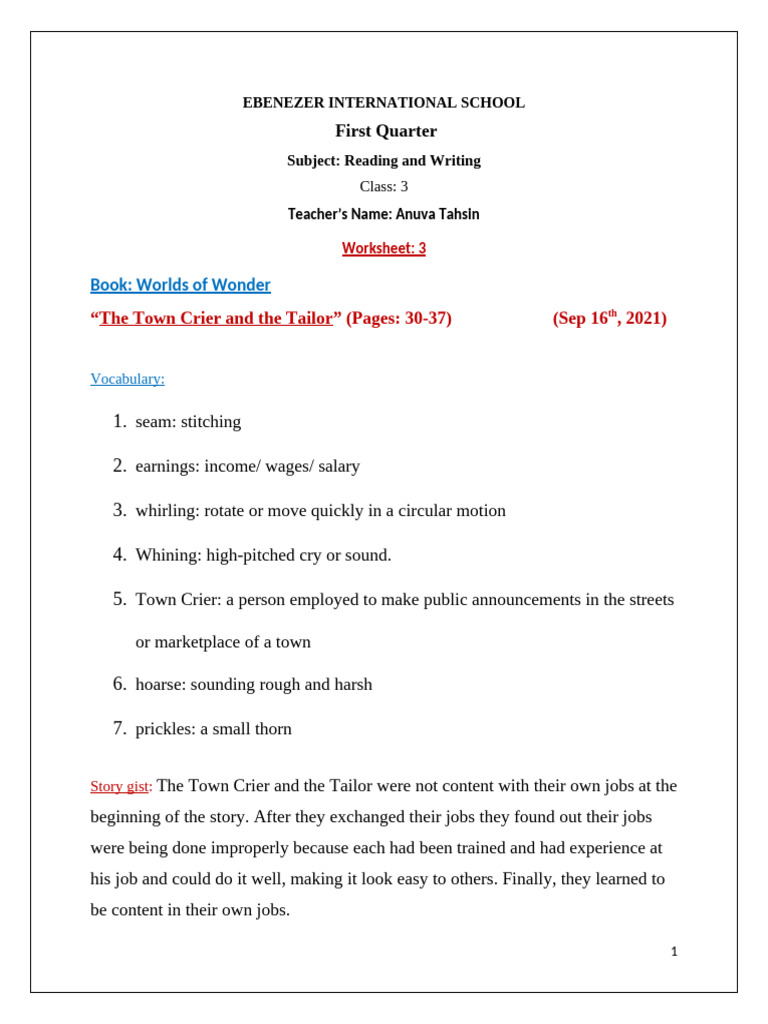 Worksheet 3 - Answer Sheet | PDF
