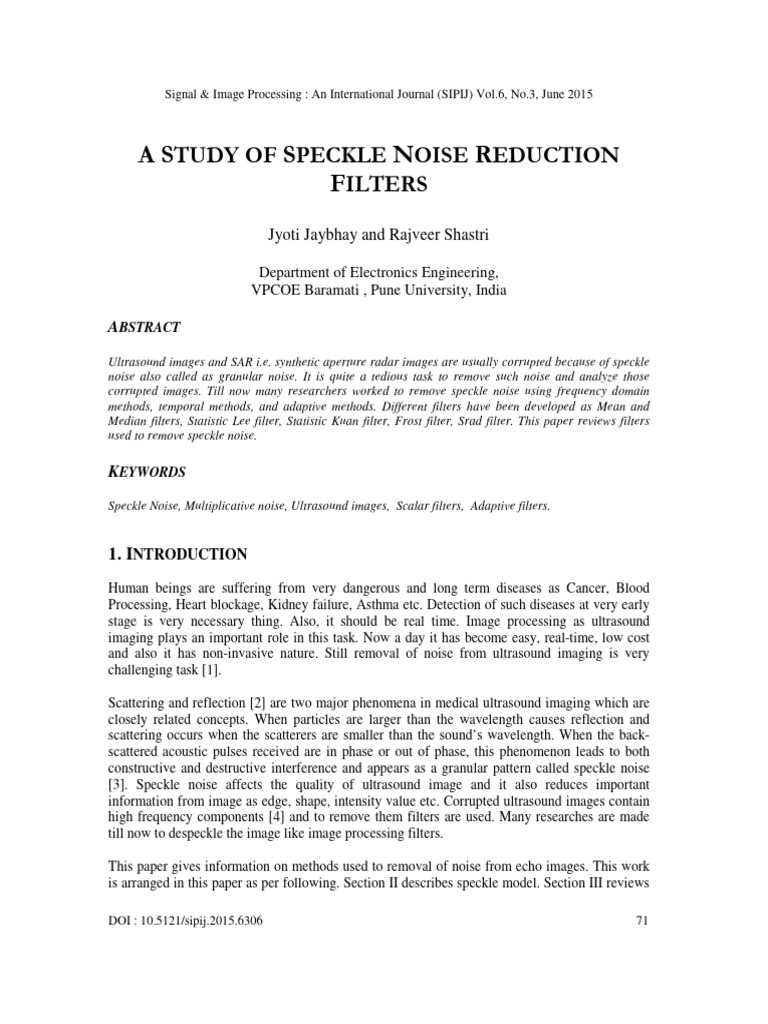 A Study of Speckle Noise Reduction Filte | PDF | Signal To Noise Ratio ...