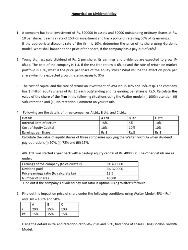 Dividend Policy Analysis and Share Valuation | PDF | Dividend | Equity ...