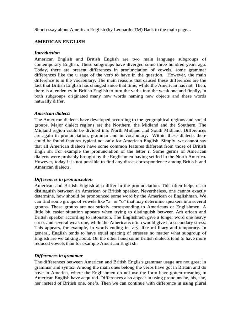 Differences Between American and British English | PDF | English ...