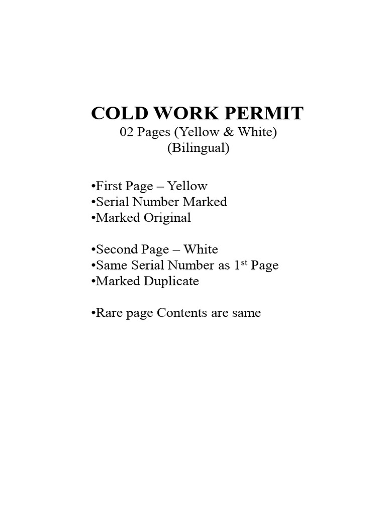 Bilingual Cold Work Permit Template | PDF