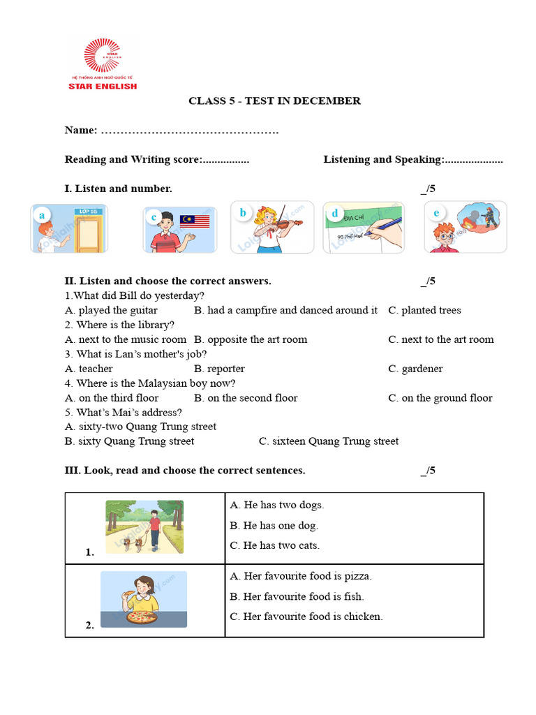 Class 5 - Test in December | PDF