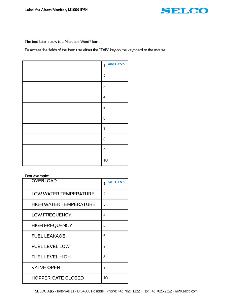 Alarm Monitor Label Template M1000 | PDF