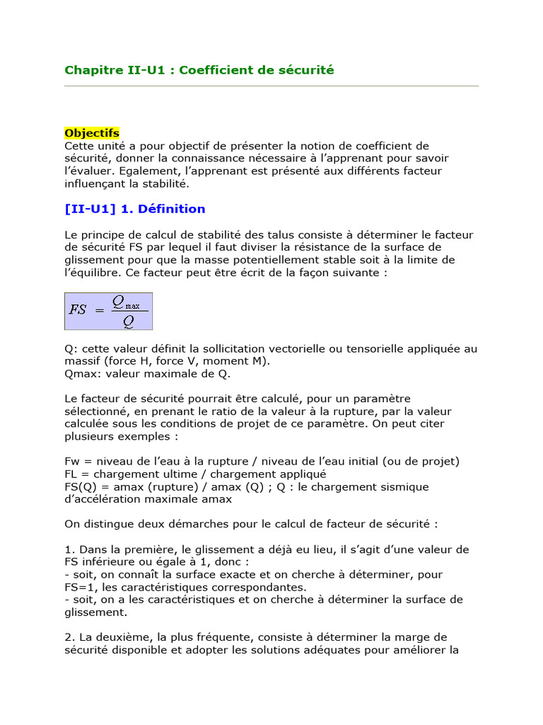 Coefficient de sécurité en géotechnique PDF Résistance des — free download