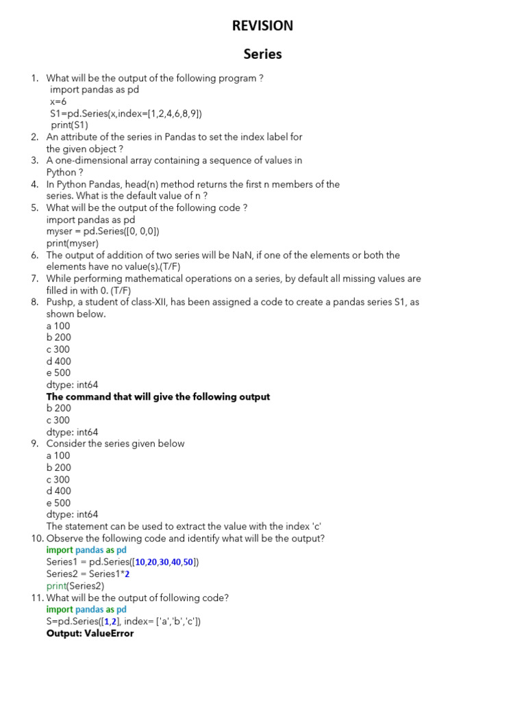 Pandas Series Programming Questions | PDF | Computer Data | Computer ...