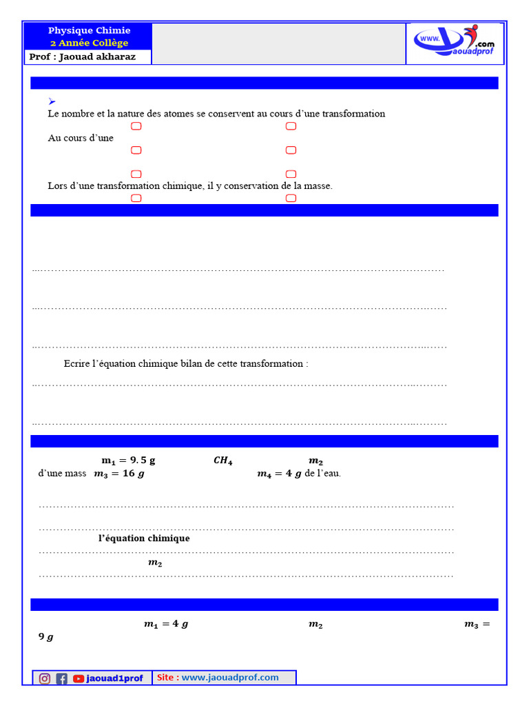 Lois de la réaction chimique 2ème année | PDF | Chimie | Réactions ...
