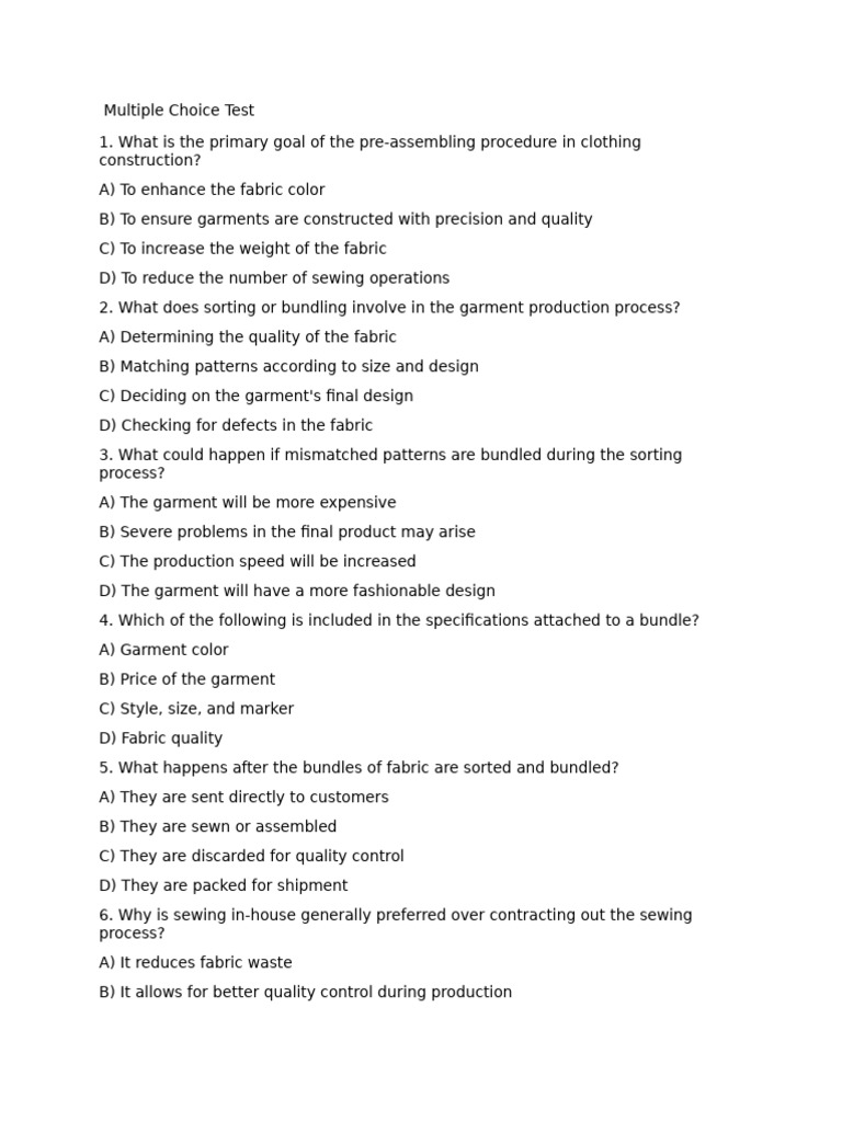 Garment Construction Exam Questions | PDF | Seam (Sewing) | Sewing