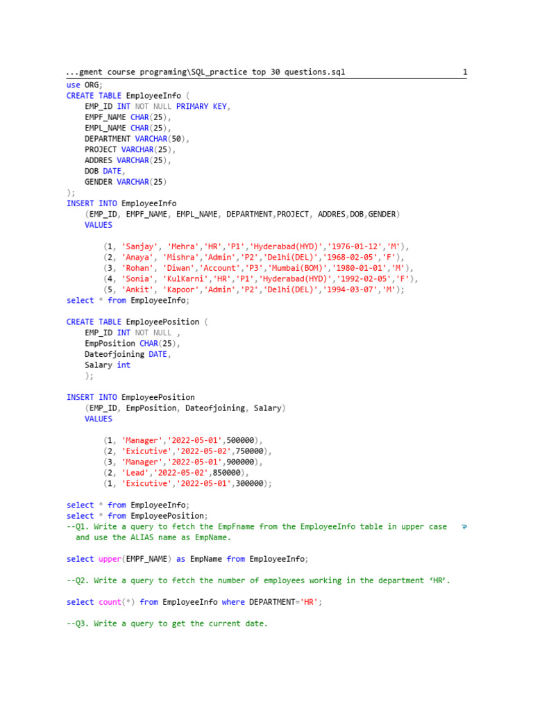 Top 30 SQL Queries Asked in 2022 Interviews Solved by Me ! | PDF | Data ...
