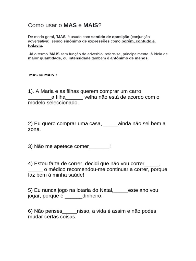 Diferença entre MAS e MAIS: Guia Prático | PDF