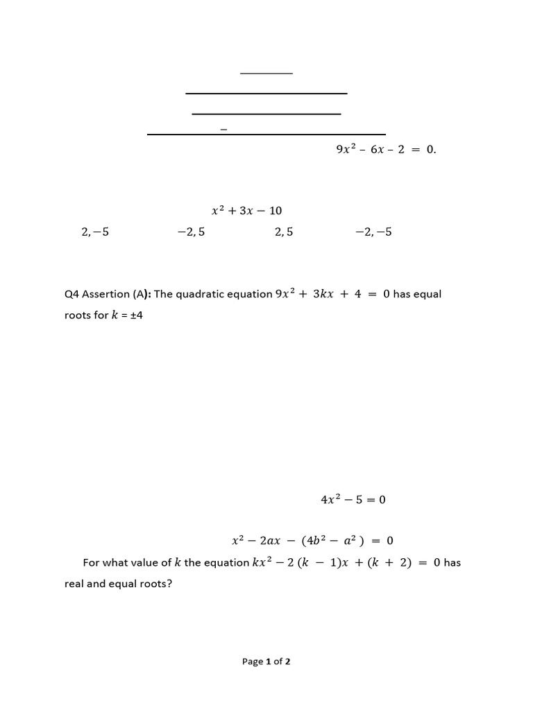 4. Quadratic Equation Assignment | PDF | Equations | Quadratic Equation