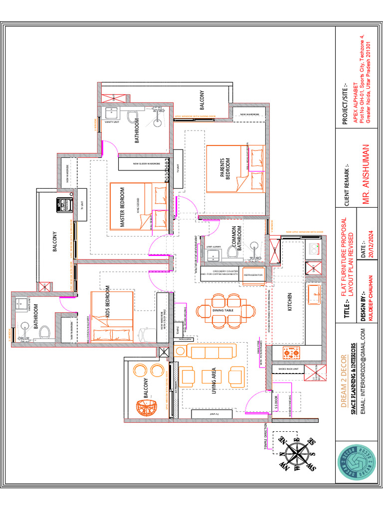 MR - Anshuman Flat Furniture Layout Plan Revised 2 | PDF | Bedroom | Door