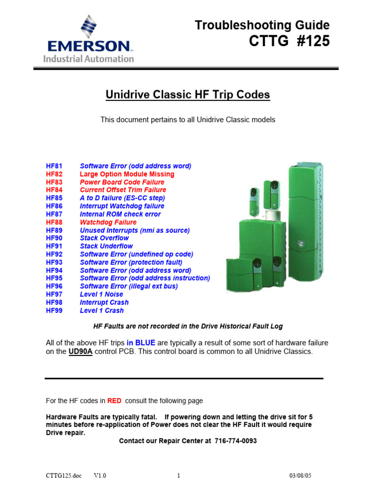 Unidrive Classic HF Trip Codes Guide | PDF | Printed Circuit Board ...