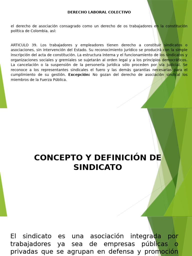 Derecho Laboral Colectivo en Colombia | PDF | Sindicato | Derecho laboral