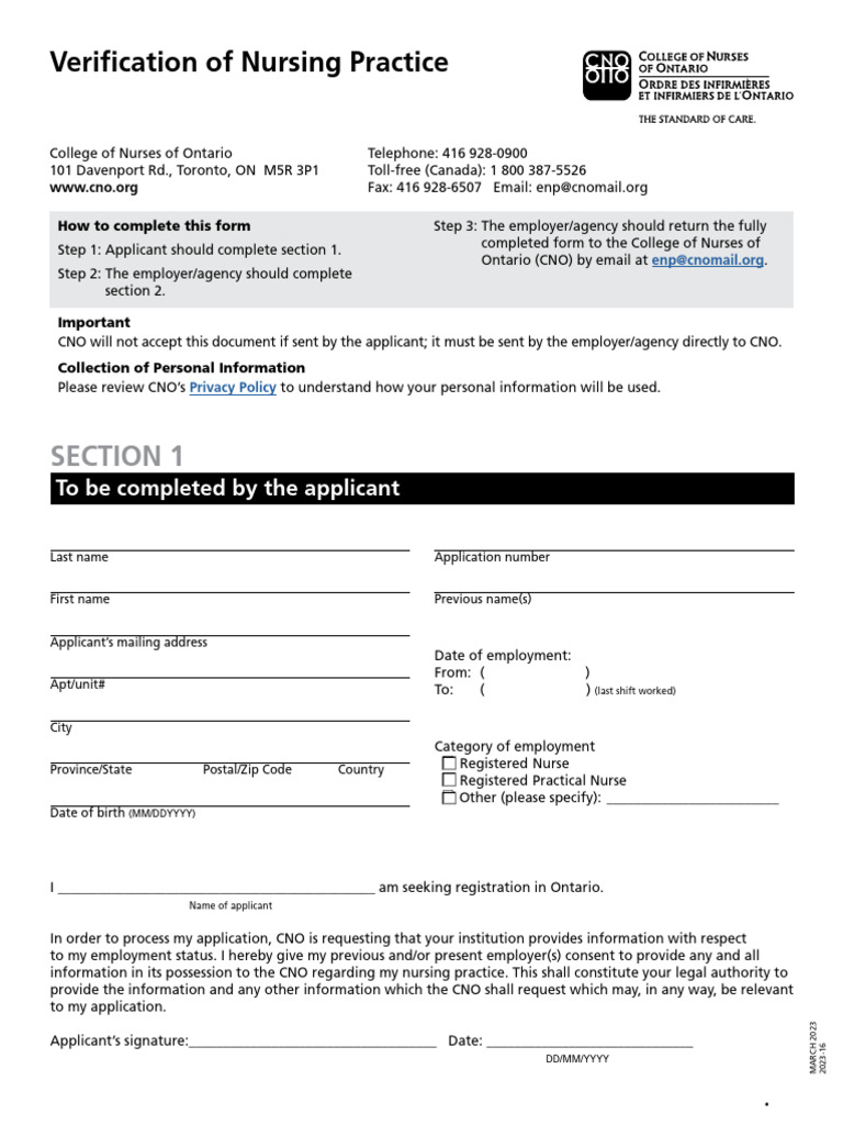 CNO Nursing Practice Verification Guide | PDF | Nursing | Health Care
