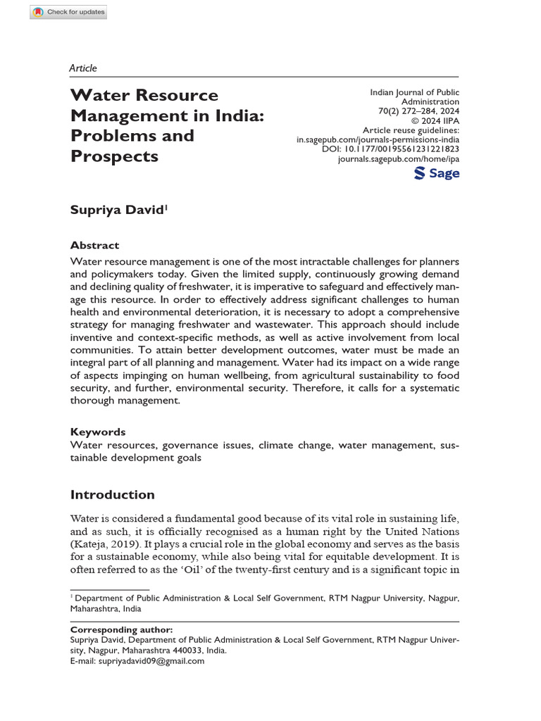 Water Management Challenges in India | PDF | Water | Water Resources