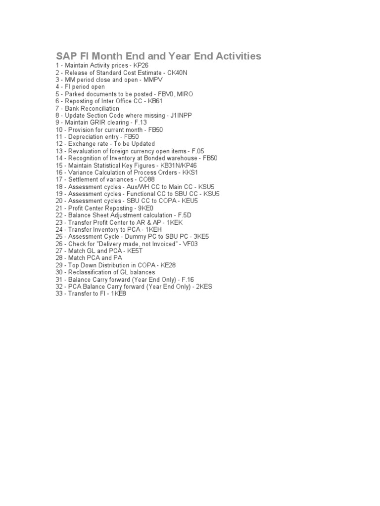 SAP FI Month-End and Year-End Guide | PDF | Payments | Wire Transfer