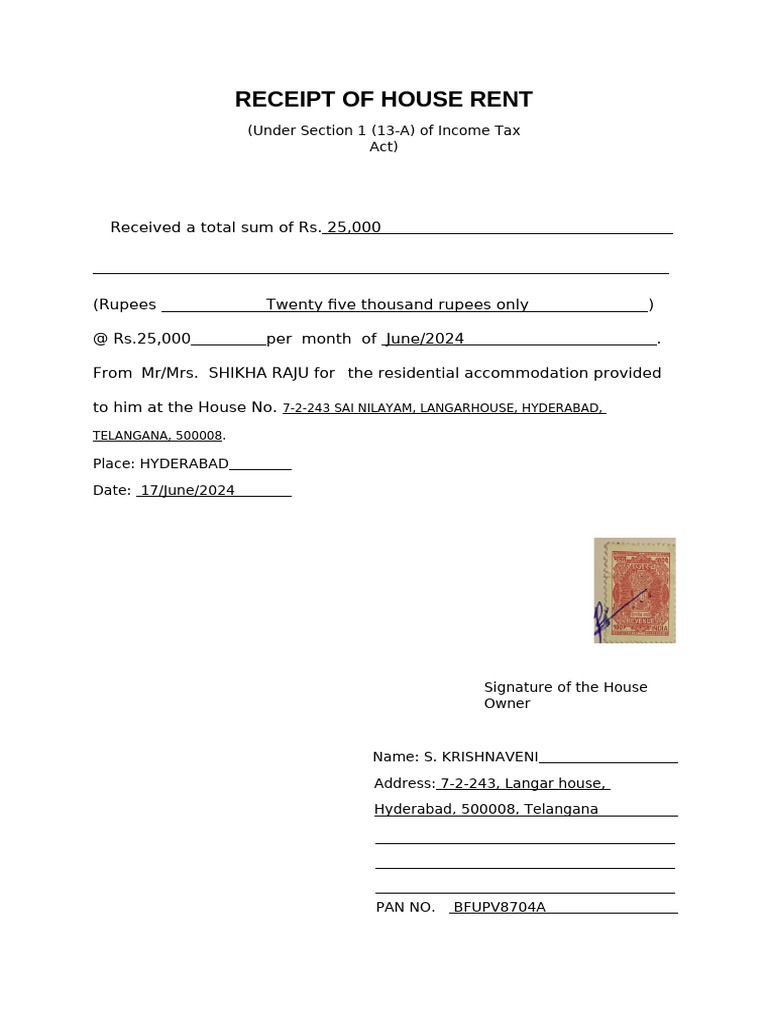 House-Rent-Receipt JUNE 2024 | PDF