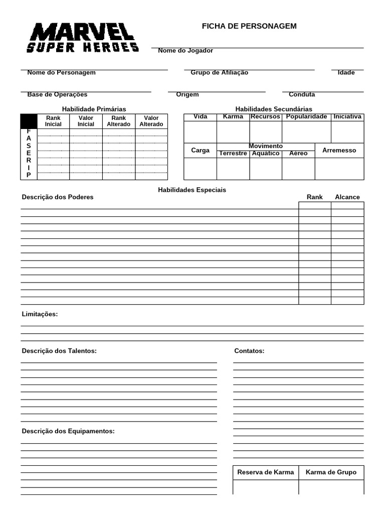 Ficha de Personagem para RPG | PDF