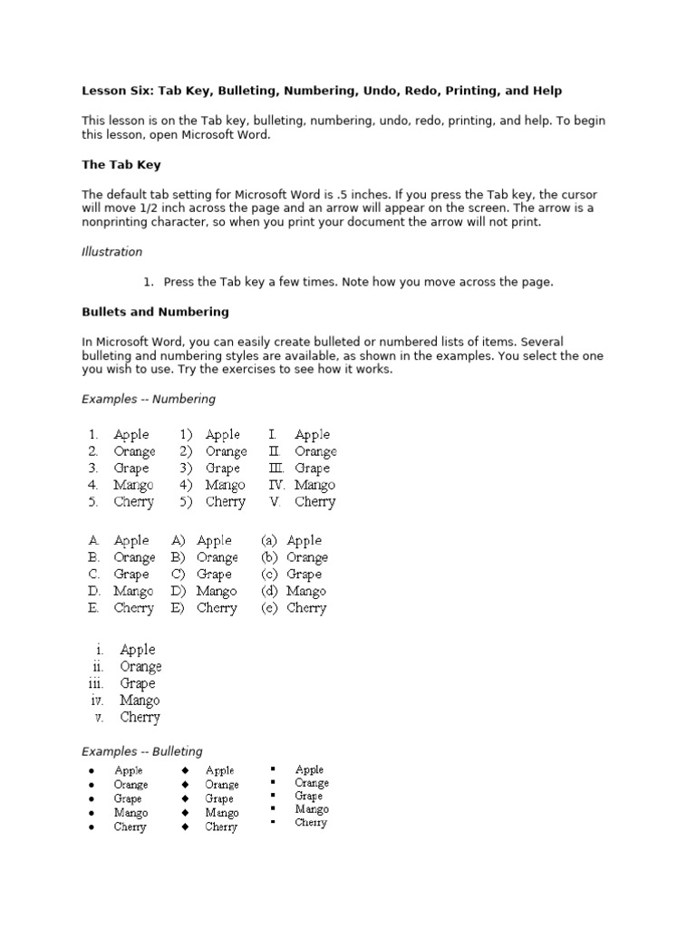 Bullets and Numbering in MS Word | PDF | Computer File | Microsoft Word