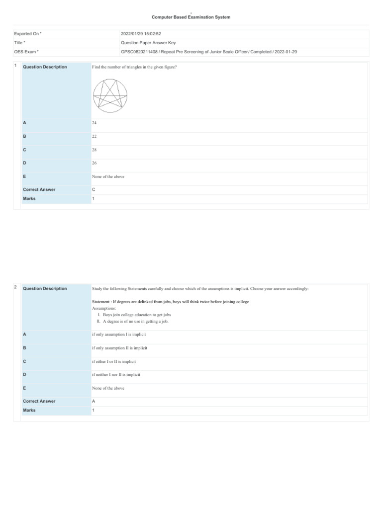 Junior Officer Exam Key | PDF | Triangle