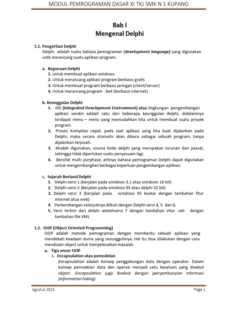 Pengenalan Delphi dan OOP untuk Pemrograman | PDF