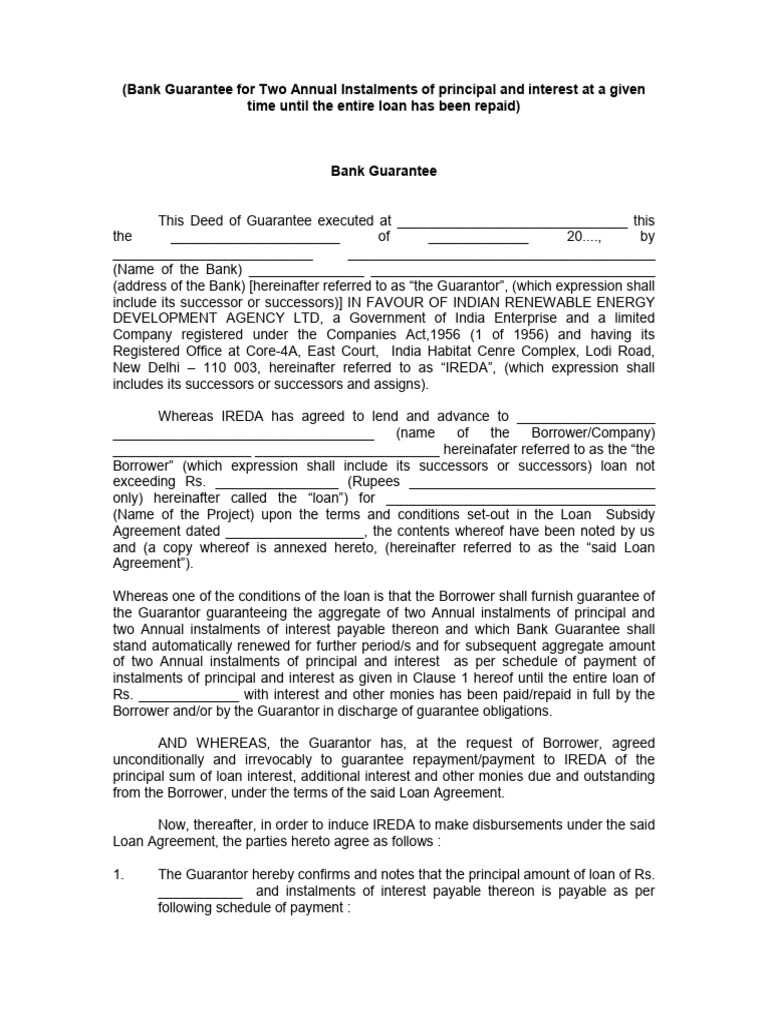 Bank Guarantee For Two Annual Instalment IREDA | PDF | Guarantee | Interest