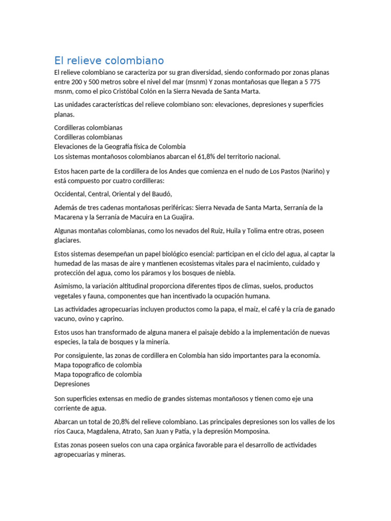 El Relieve Colombiano Pdf Clima Colombia