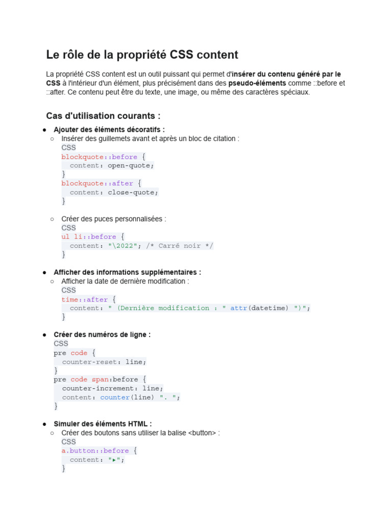 Rôle de la propriété CSS content | PDF | Html | Élément HTML