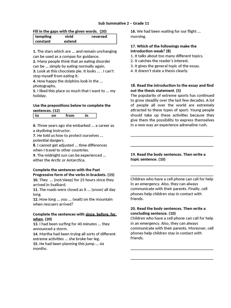 Grade 11 English Gap-Filling Exercise | PDF | Linguistics | Grammar
