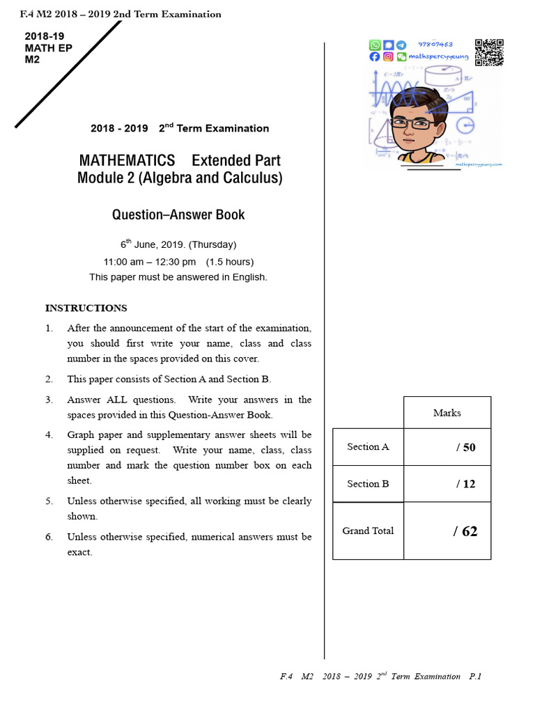 F.4 M2 Maths Exam Paper 2018-19 | PDF | Asymptote | Mathematics