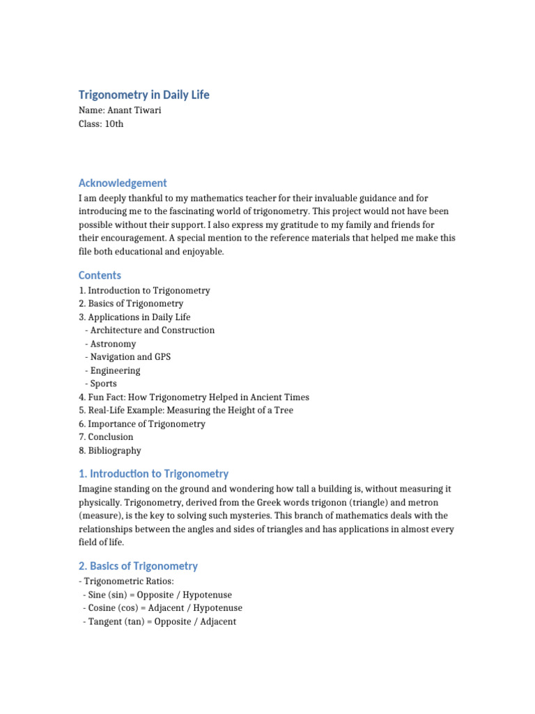Trigonometry in Daily Life | PDF | Trigonometry | Triangle Geometry