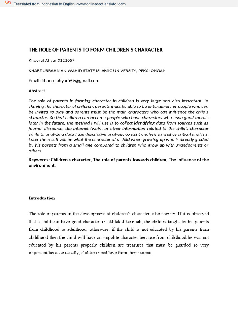 THE ROLE OF PARENTS | PDF | Adolescence | Child Development