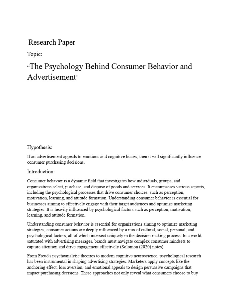 Psychology of Consumer Behavior in Ads | PDF | Consumer Behaviour ...