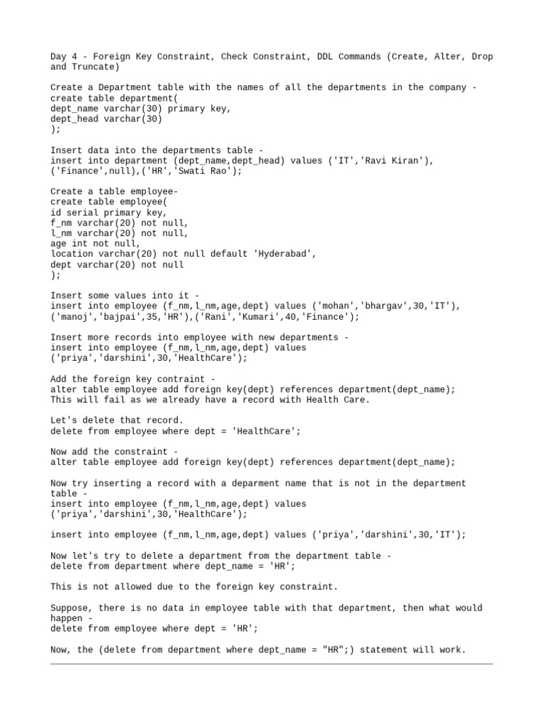 Day 4 - SQL Commands - YouTube | PDF | Table (Database) | Computer ...