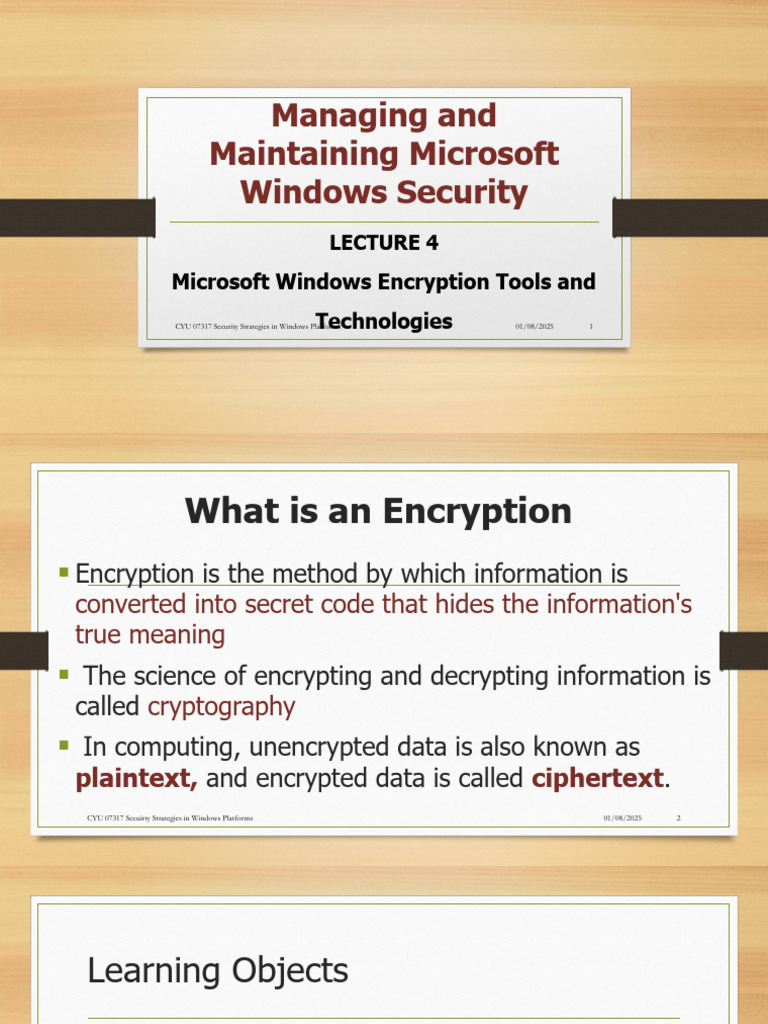 LECTURE 5 Microsoft Windows Encryption Tools and Technology | PDF ...