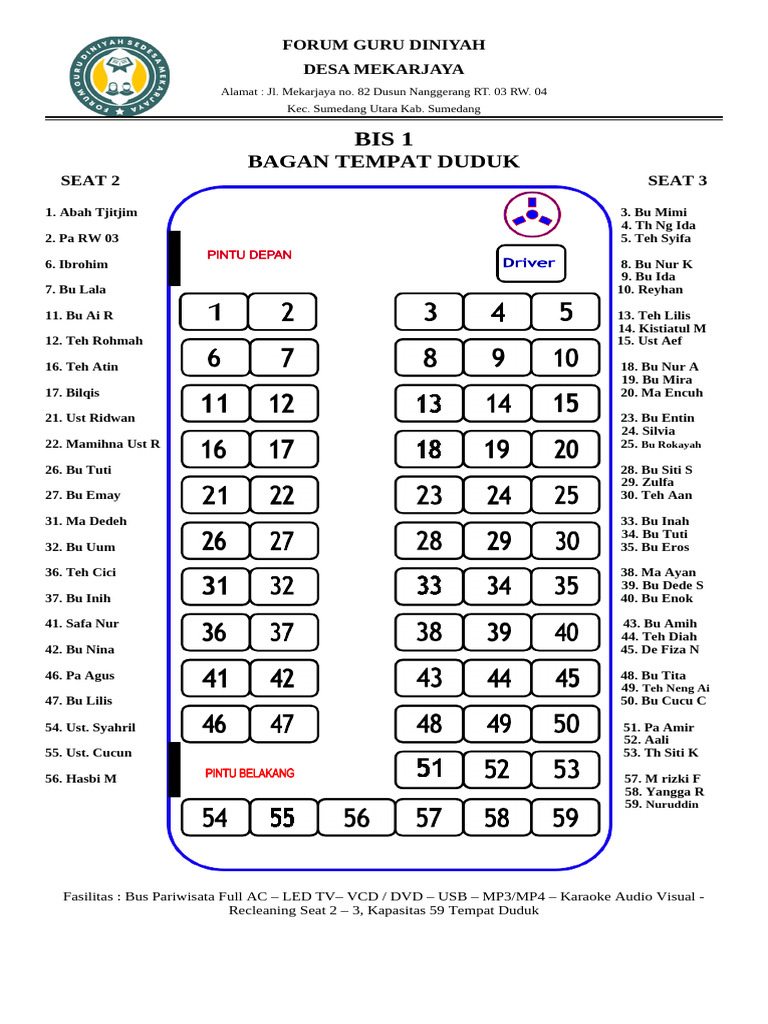 Format Denah Bus Wisata Religi 2024 | PDF