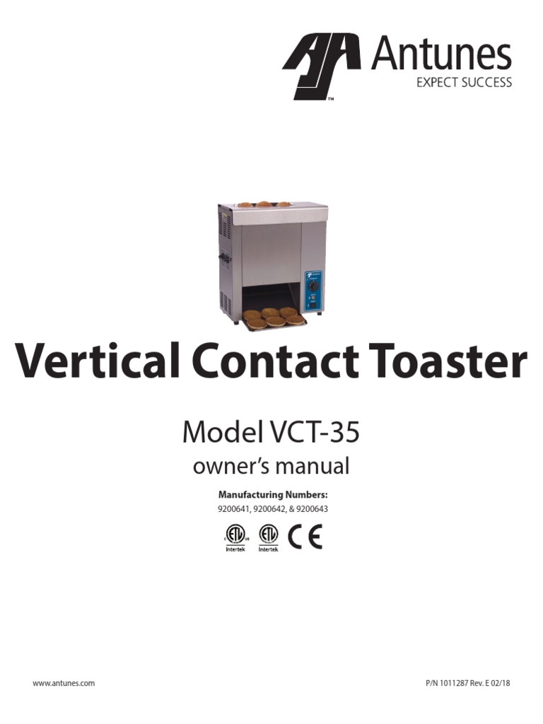 Vertical Contact Toaster Manual | PDF | Screw | Switch